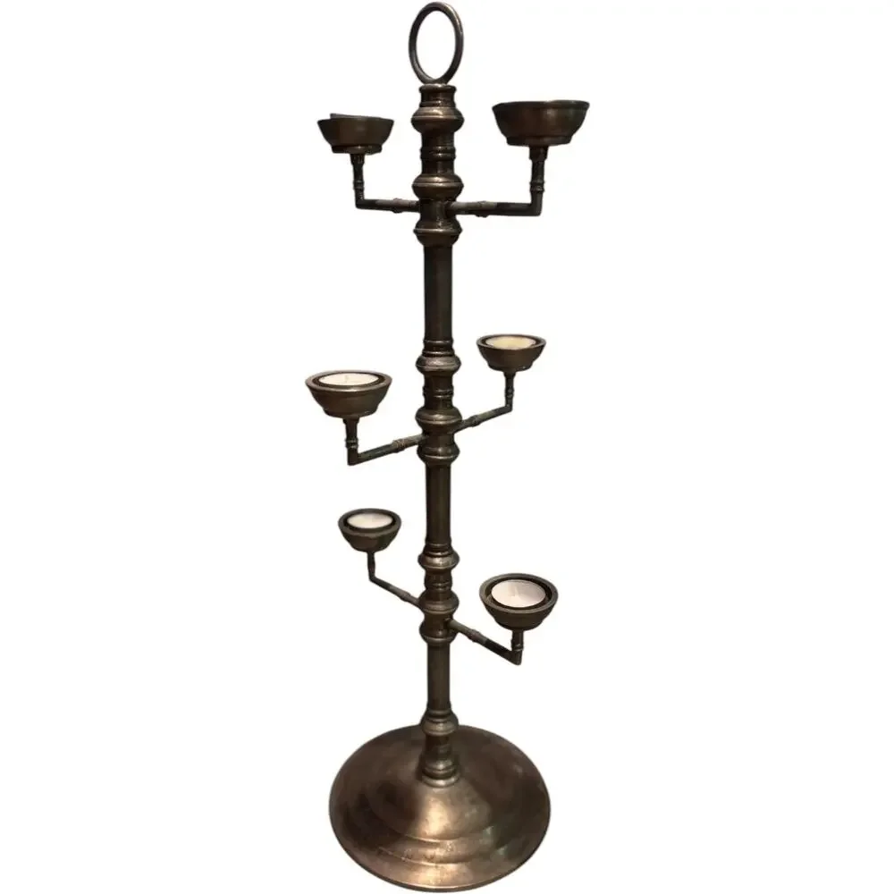Vintage Style Pottery Barn Metal Candleholder Multi-Tier Candelabra Accent Decor